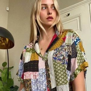 Urban Outfitters Gracie Patchwork Button-Through Shirt Excellent Condition